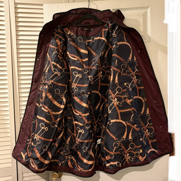 Lauren Ralph Lauren Quilted Hooded Coat XL Burgundy Equestrian Lining - Picture 6 of 14